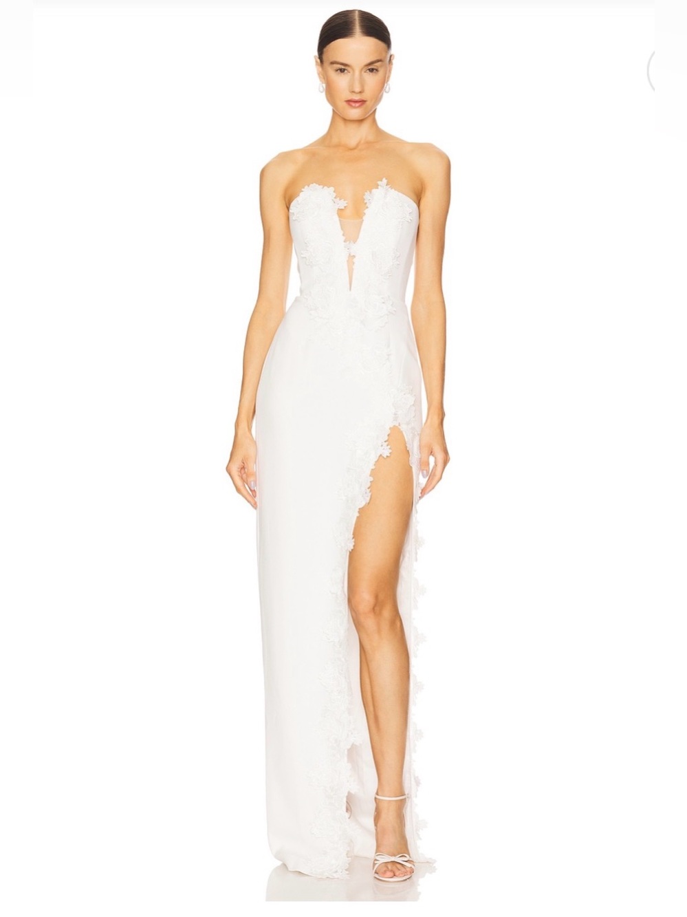Sau Lee Florence Strapless Ivory Floral Lace-Trim Split Wedding Dress